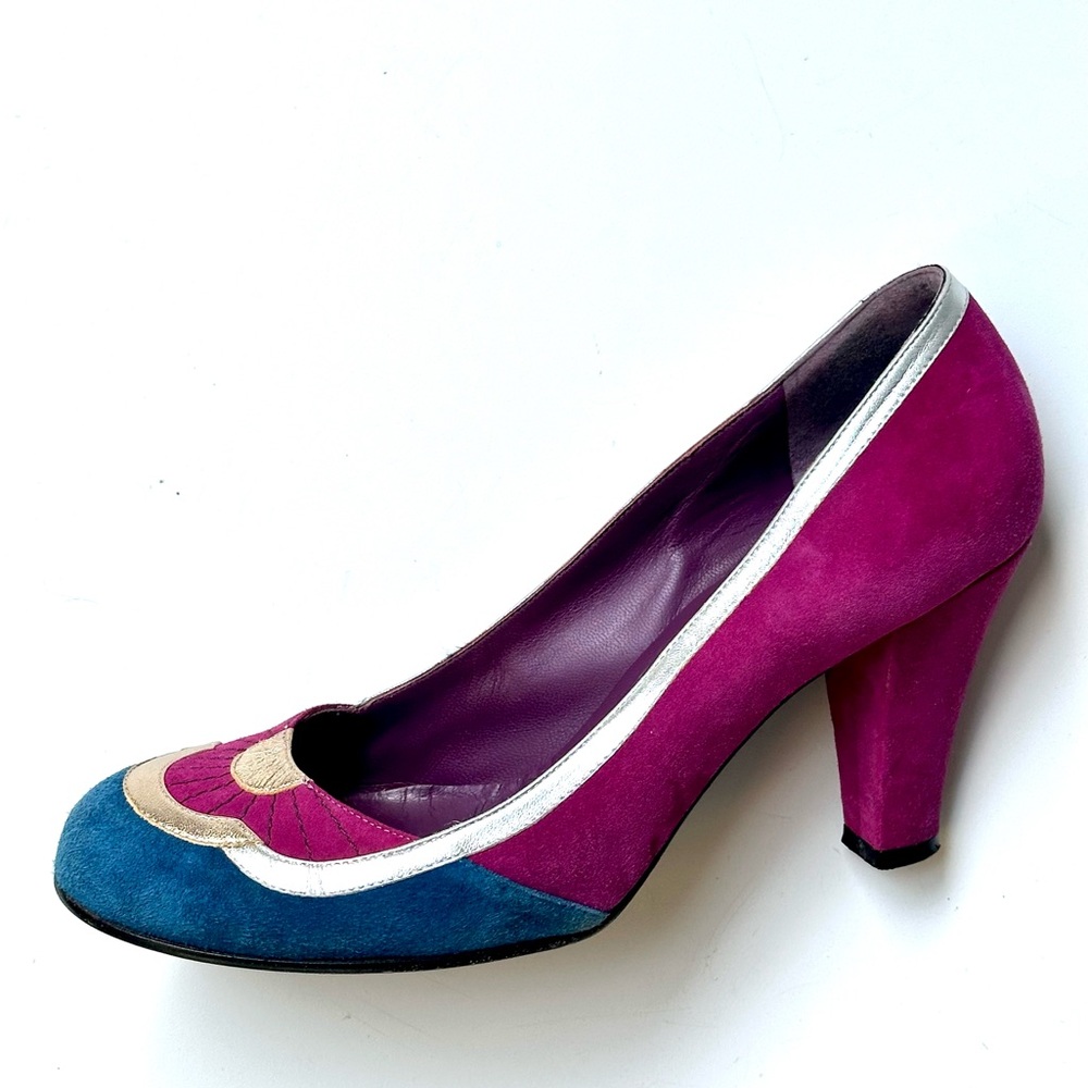 Rare Y2K Marc Jacobs Pink and Teal Blue Retro Heels, Art Deco, 8.5